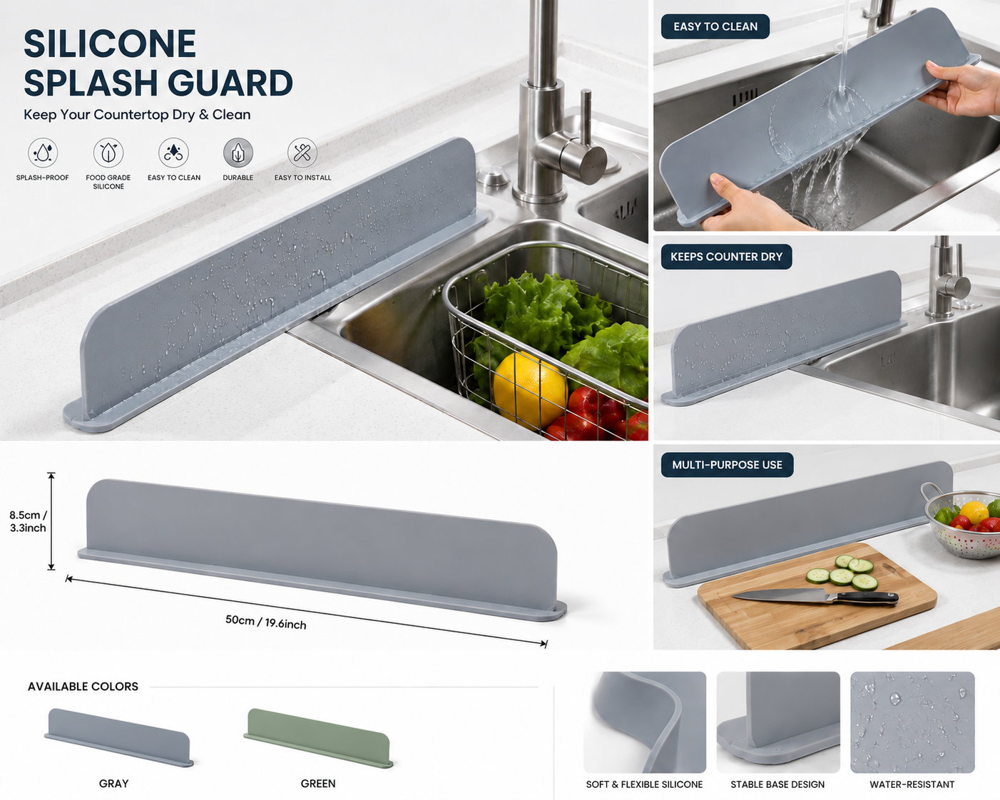 Premium Silicone Sink Splash Guard | Keep Your Kitchen Counter Dry