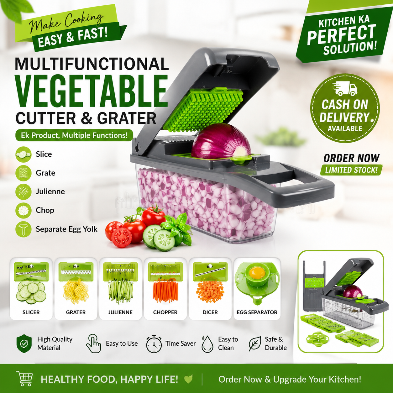 Multifunctional Vegetable Cutter & Grater | 16-in-1 Kitchen Chopper